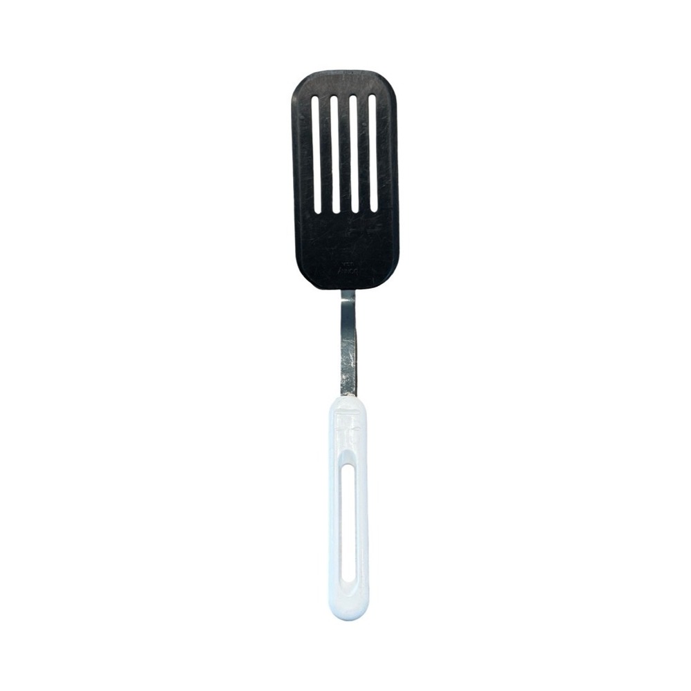 Bonny USA Vintage Slotted Spatula Turner Black Nylon White Handle Metal Neck